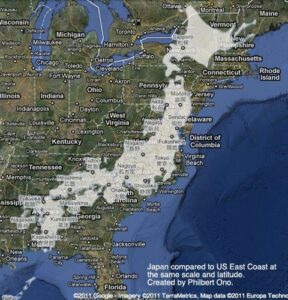 【海外】「日本って意外とデカかったんだな」日本とアメリカ東海岸の大きさを比較した地図に海外仰天!