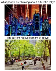 【海外】「お前らが想像する未来的な東京と現実の東京を比べてみたw」